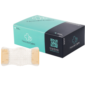NeedleCalm desensitising adhesive pads for needle phobia - boxed product.