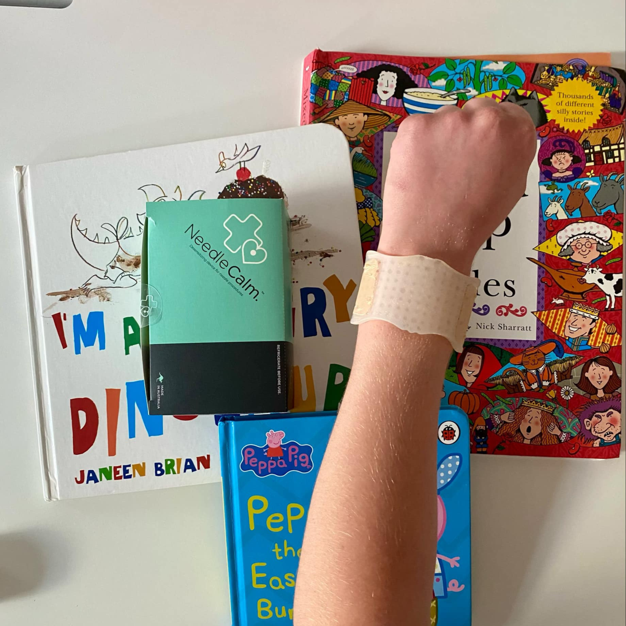 NeedleCalm Pad on Child's Wrist